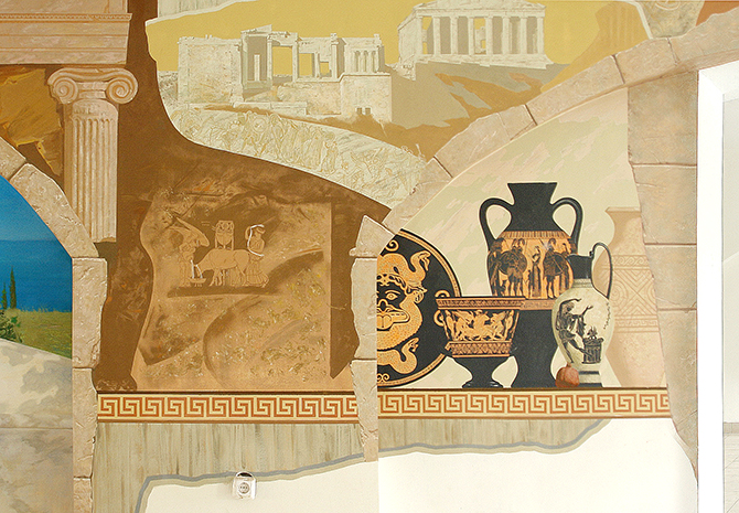 роспись стены  фрагмент с греческими амфорами