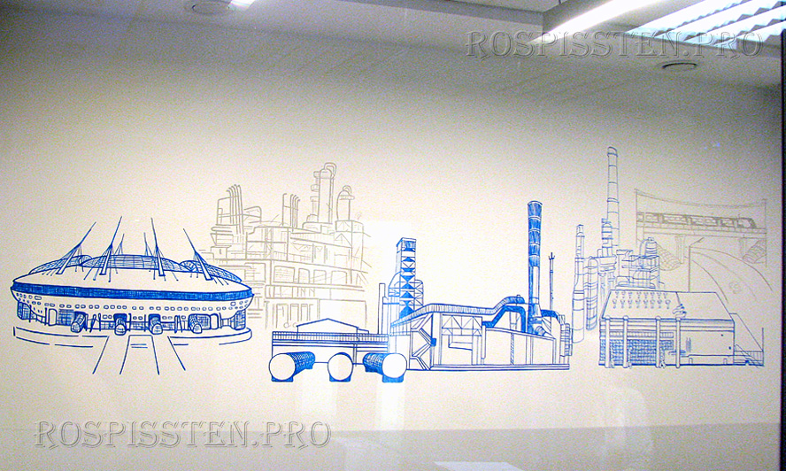 рисунки на стенах офиса компании оз