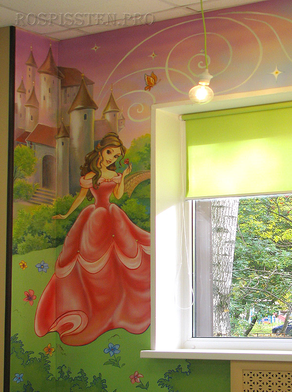 роспись детской комнаты для девочки принцесса замок 