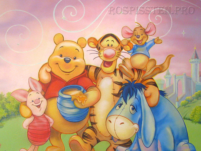 роспись стен детской комнаты мультфильмы Винни Пух Тигра